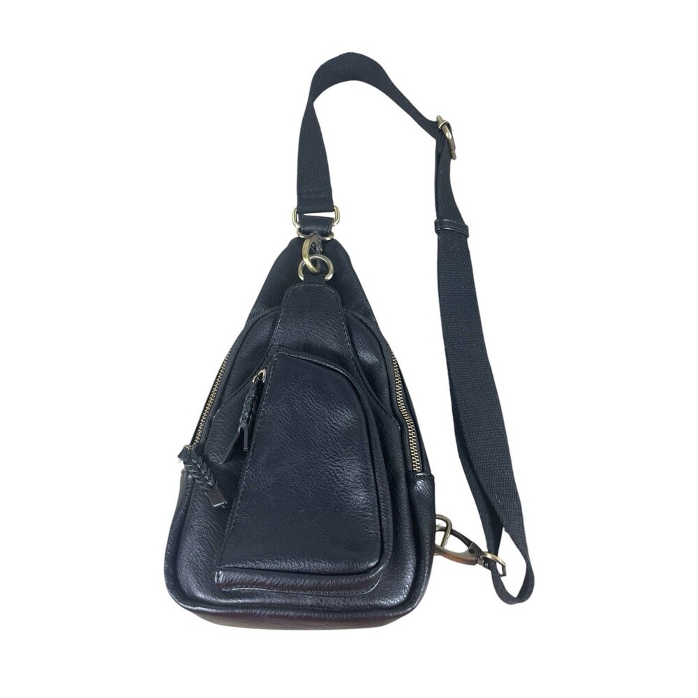 Antik Kraft Black Leather Sling Backpack Crossbody Bag Convertible Travel Purse